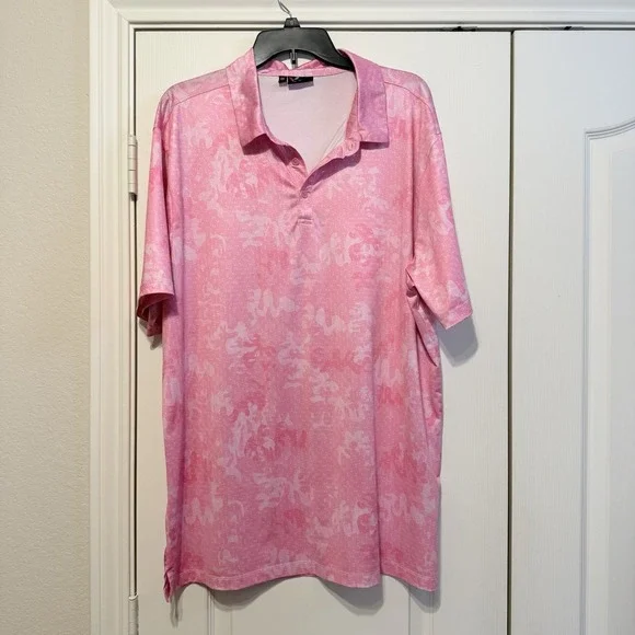 Yatta Golf Polo Shirt Mens XXL Pink Camo Geometric All Over print Active - Picture 2 of 7
